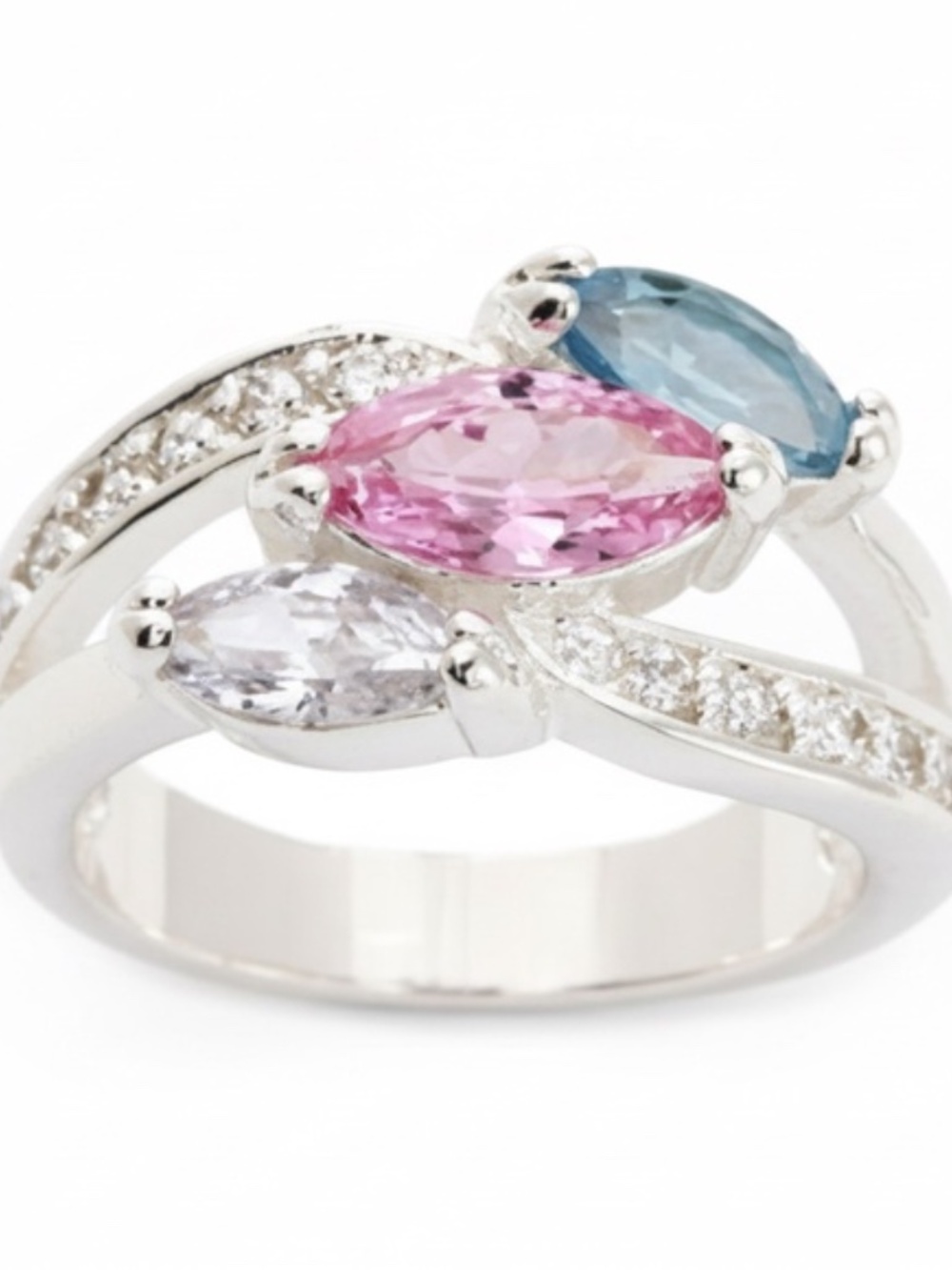 Womens Silver Multi-Color Zirconia Marquise Design Cocktail Ring Size‎ 8